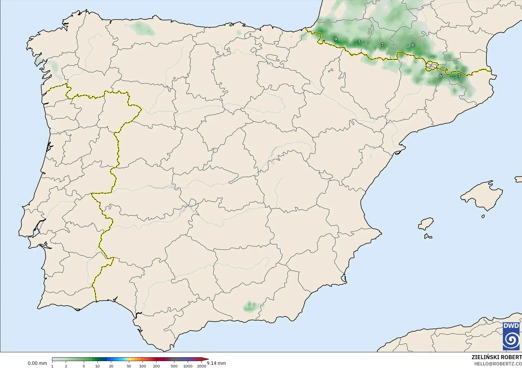 ICON model - İspanya, Yağış Birikimi