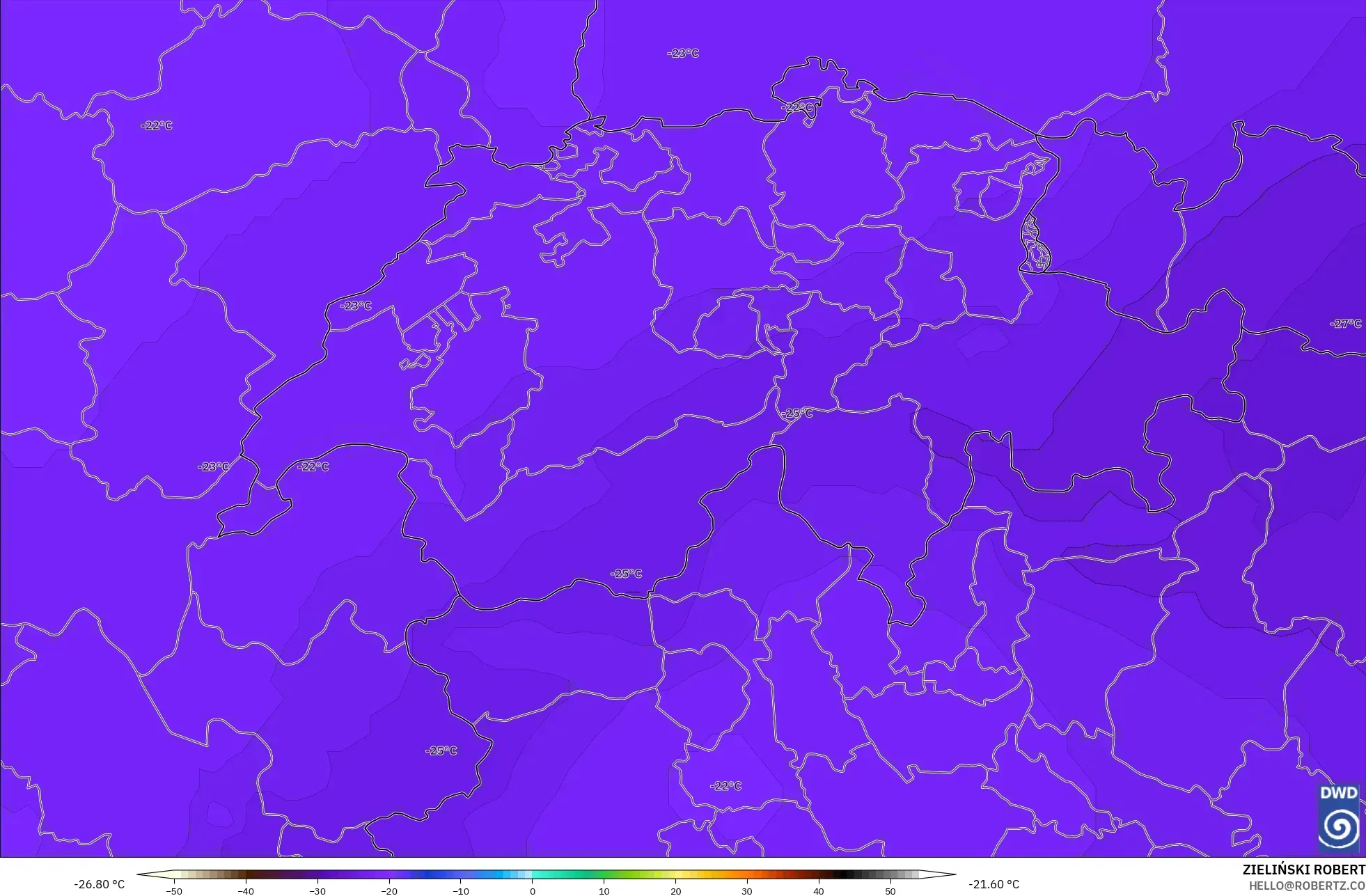 ICON model - İsviçre, 500 hPa Sıcaklık