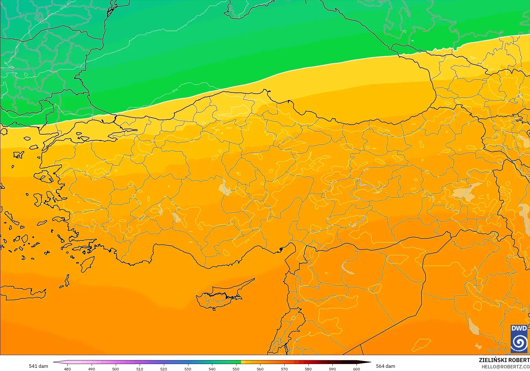 ICON model - Türkiye, 500 hPa’da jeopotansiyel yükseklik
