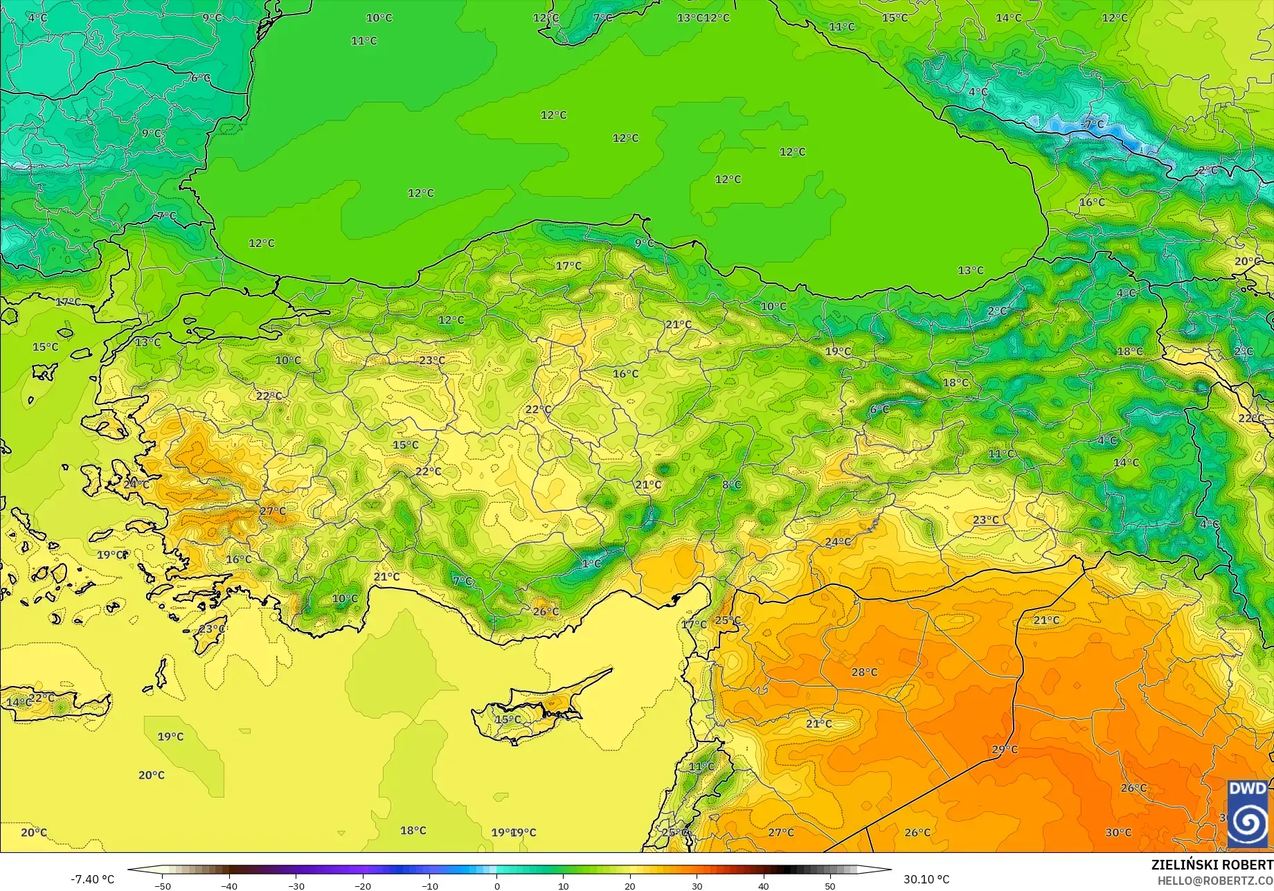 ICON model - Türkiye, 2 m Sıcaklık