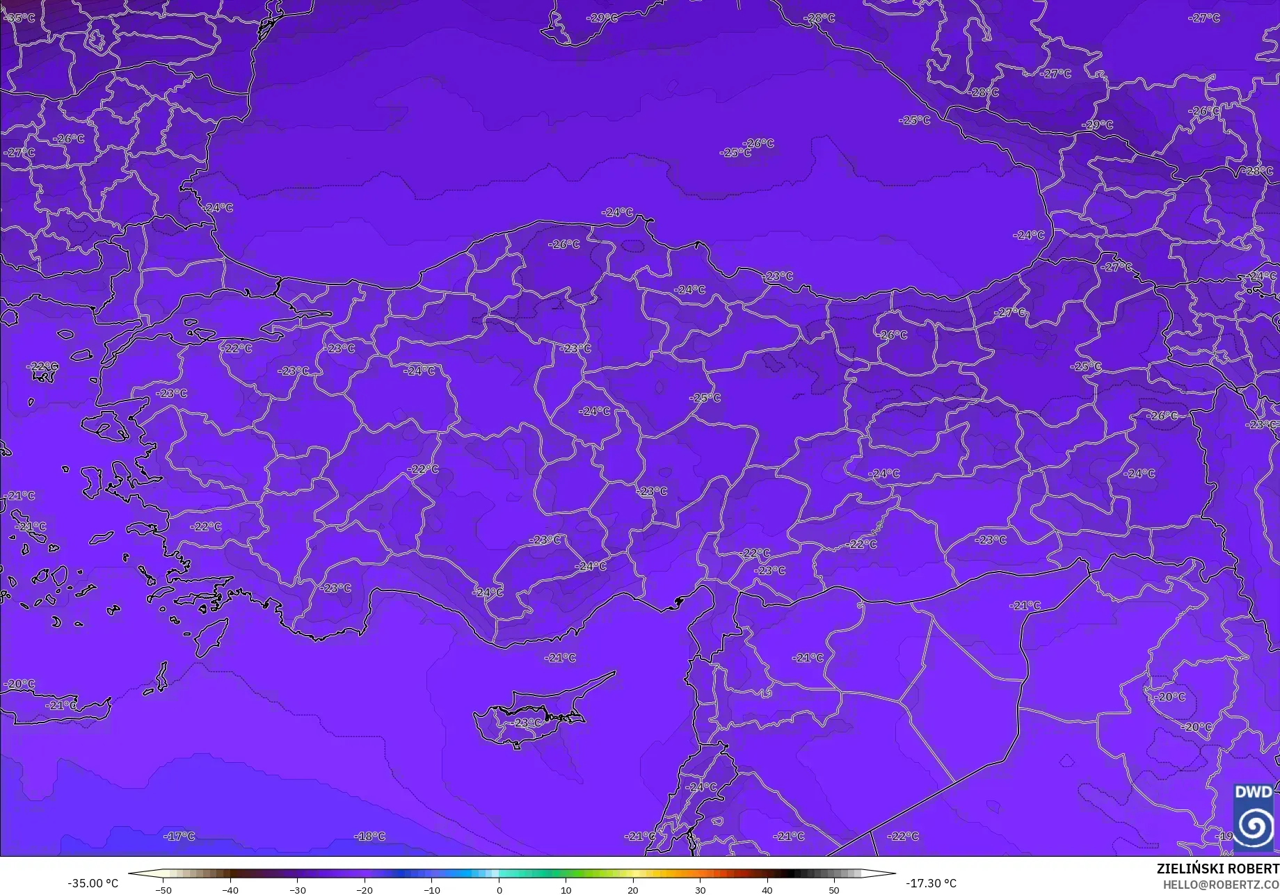 ICON model - Türkiye, 500 hPa Sıcaklık