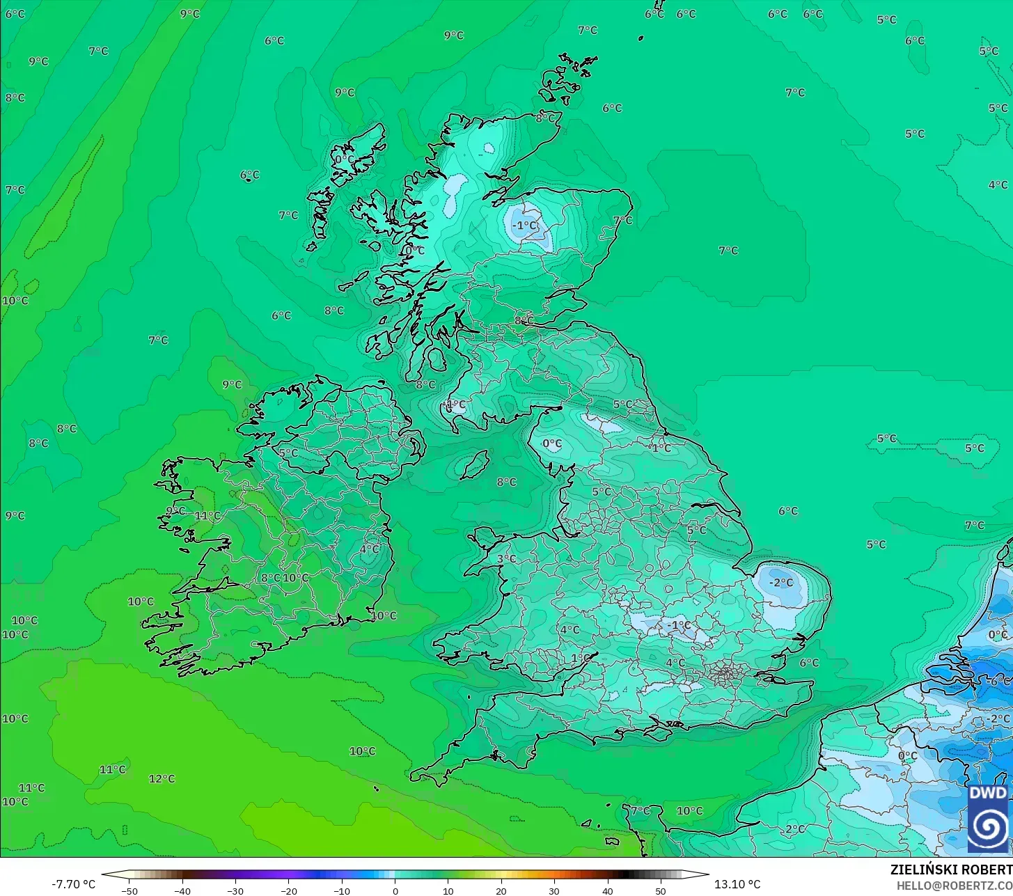 ICON model - Birleşik Krallık, 2 m Çiy Noktası