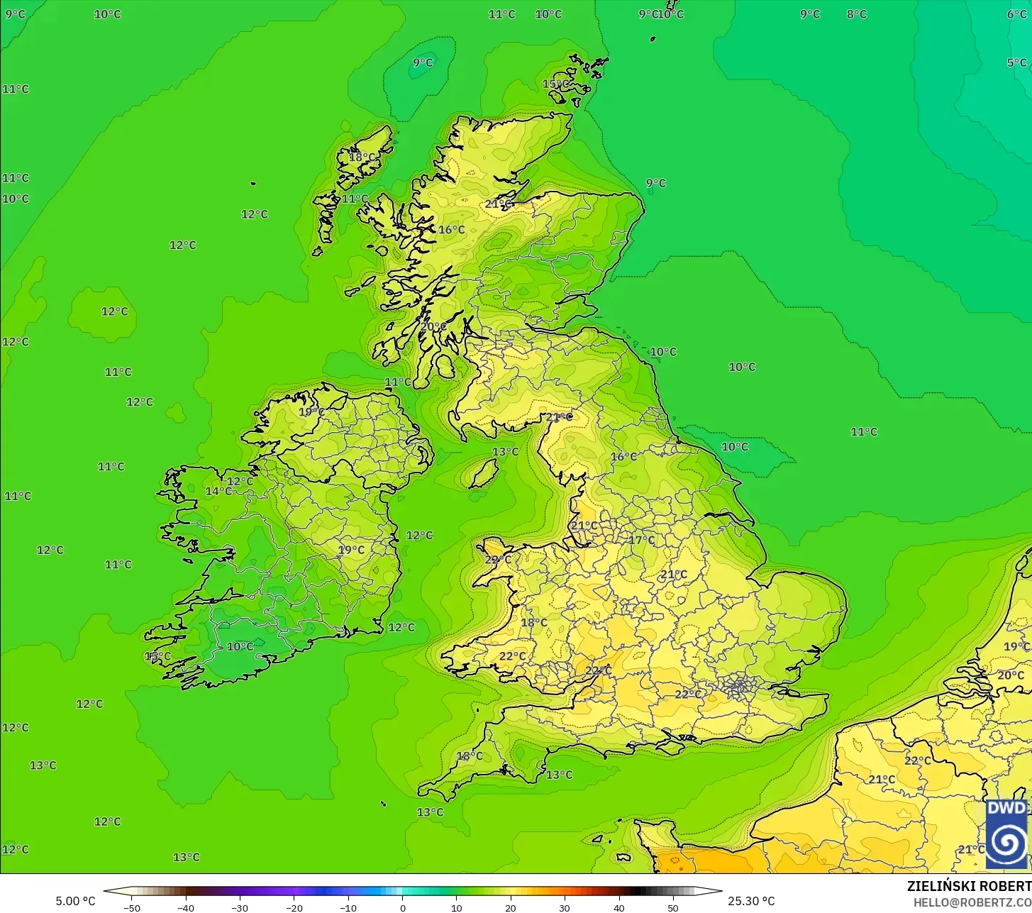 ICON model - Birleşik Krallık, 2 m Sıcaklık