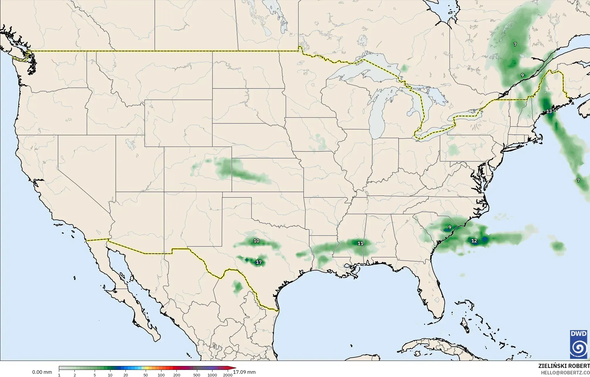 ICON model - Amerika Birleşik Devletleri, Yağış Birikimi