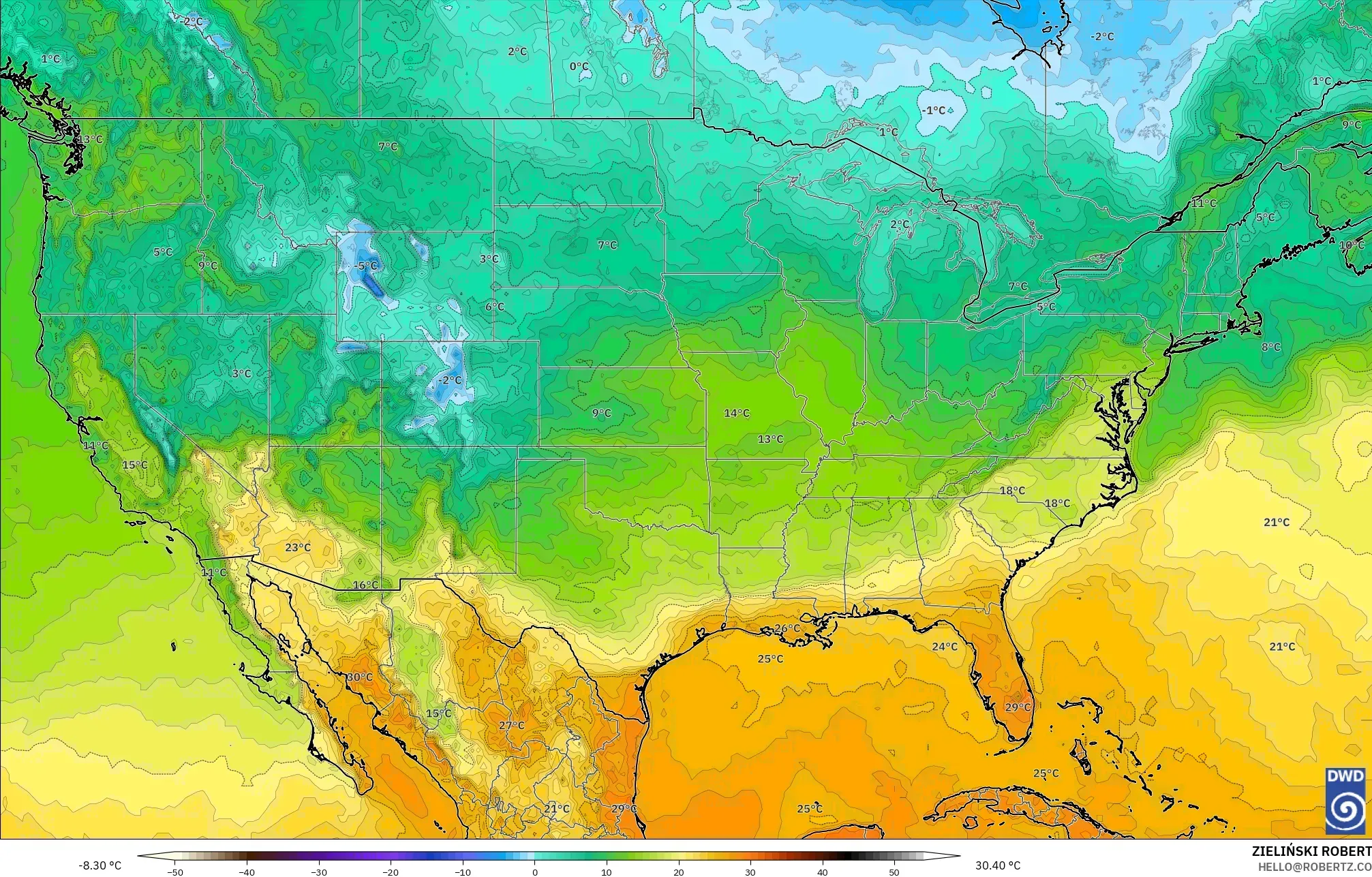 ICON model - Amerika Birleşik Devletleri, 2 m Sıcaklık