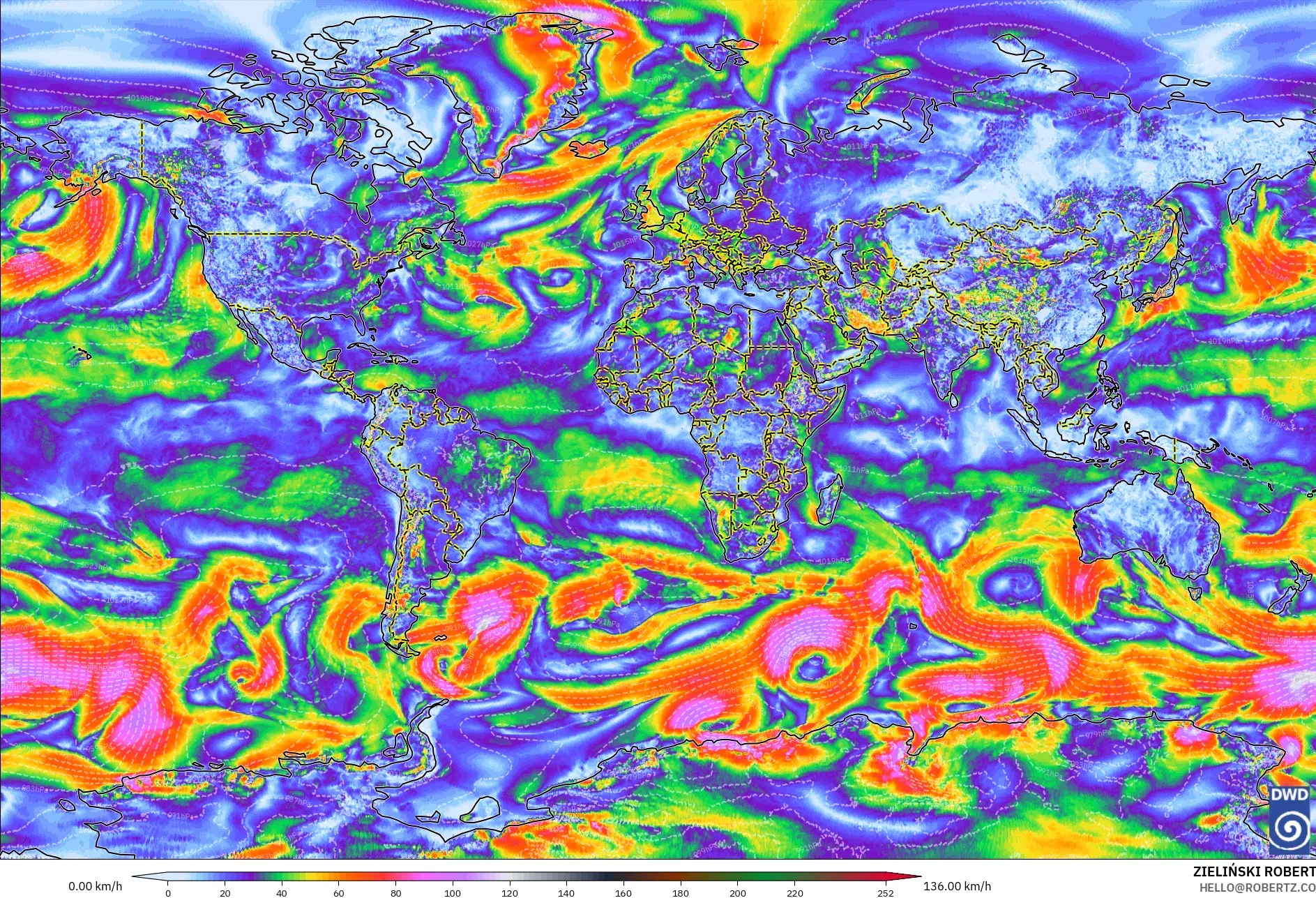 ICON model - Dünya, En Yüksek Rüzgâr