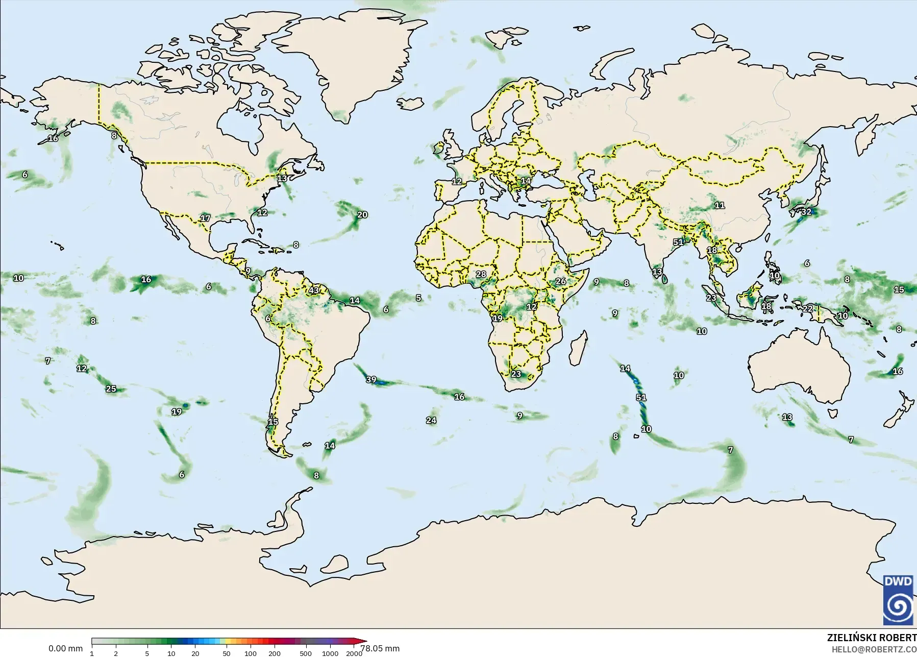ICON model - Dünya, Yağış Birikimi