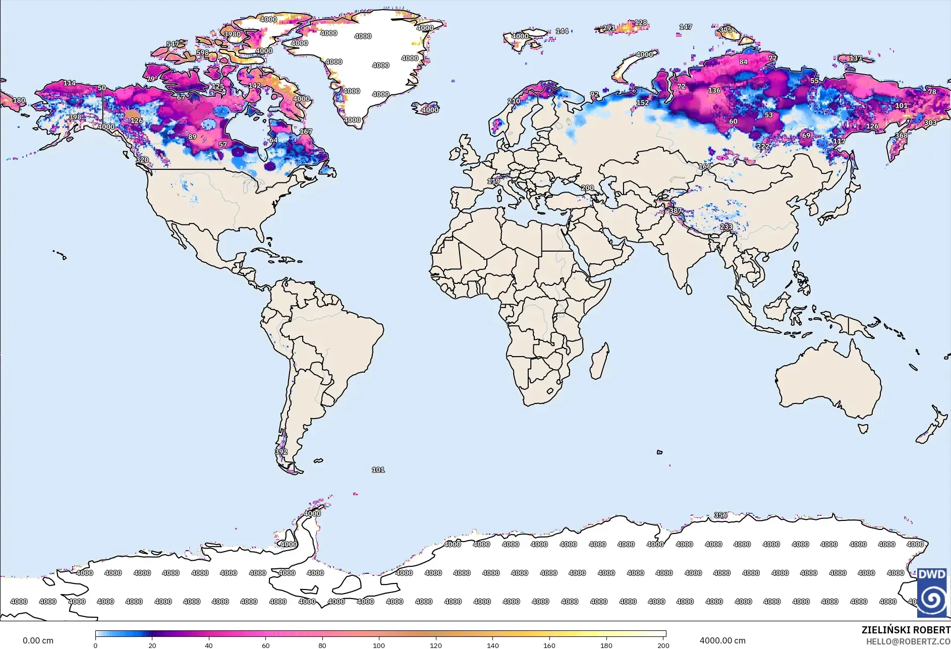 ICON model - Dünya, Kar Kalınlığı