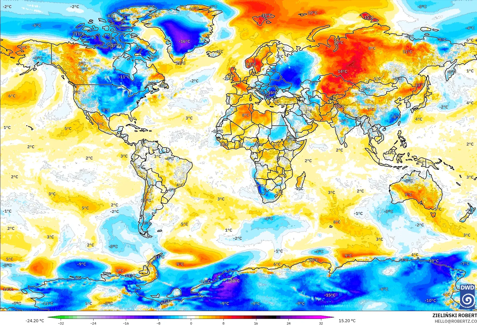 ICON model - Dünya, 2 m Sıcaklık Anomalisi