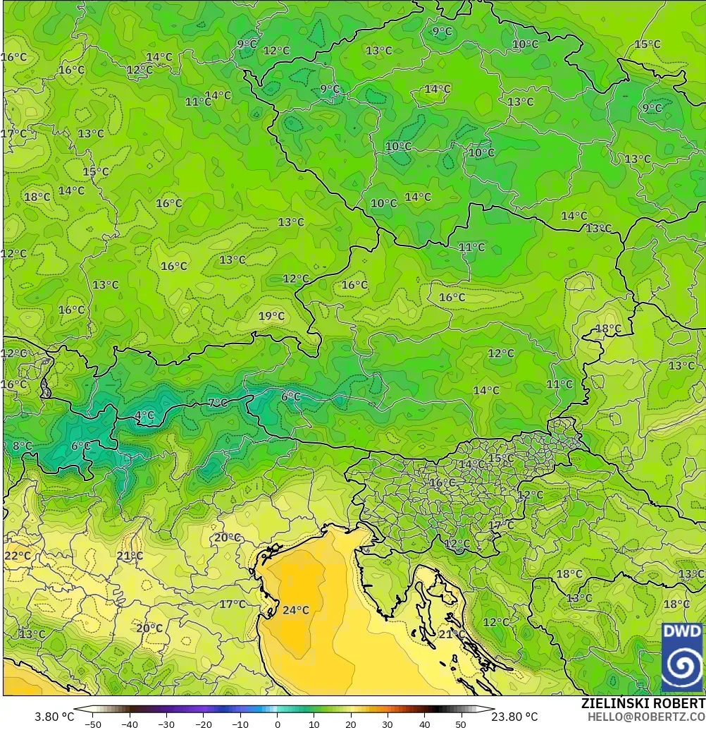 ICON model - Avusturya, 2 m Sıcaklık