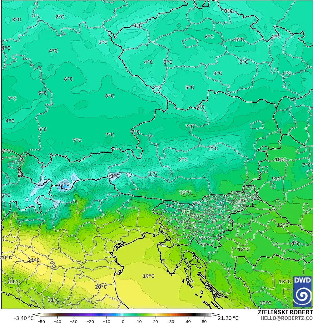 ICON model - Avusturya, 850 hPa Sıcaklık