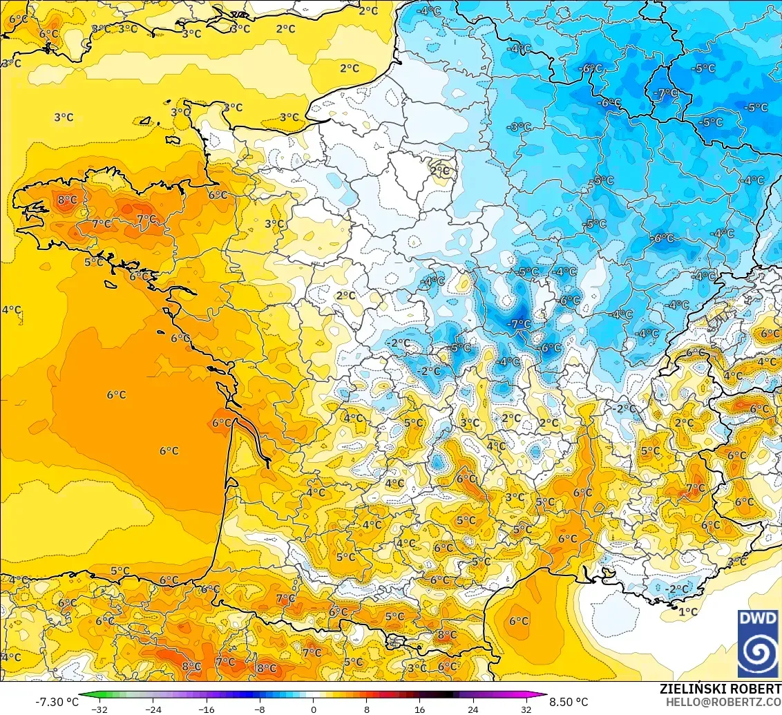 ICON model - Fransa, 2 m Sıcaklık Anomalisi