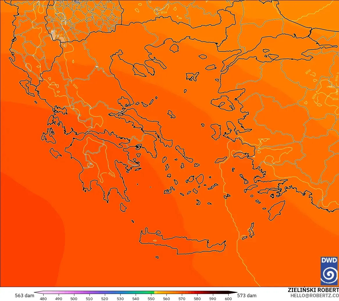 ICON model - Yunanistan, 500 hPa’da jeopotansiyel yükseklik