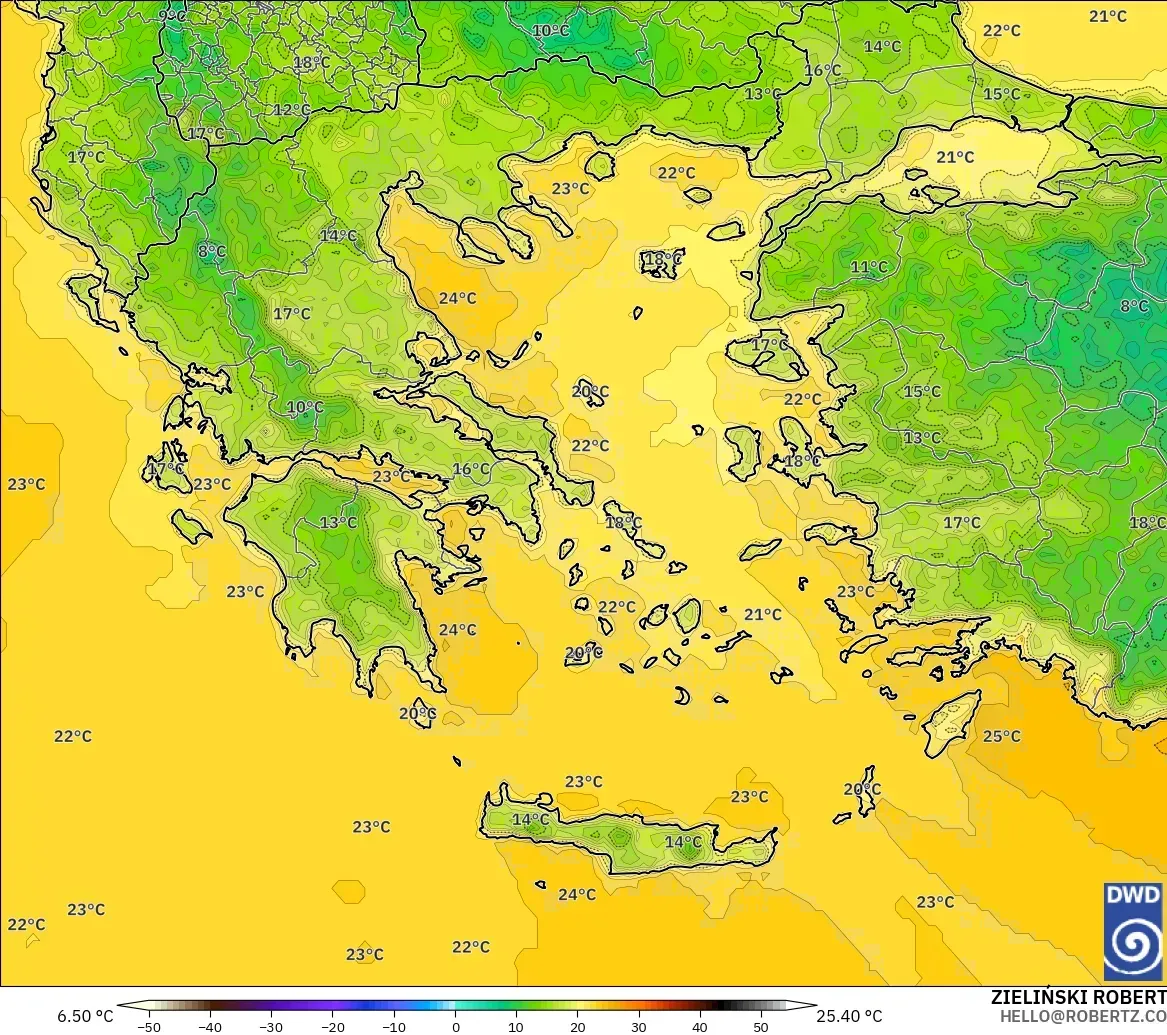 ICON model - Yunanistan, 2 m Sıcaklık