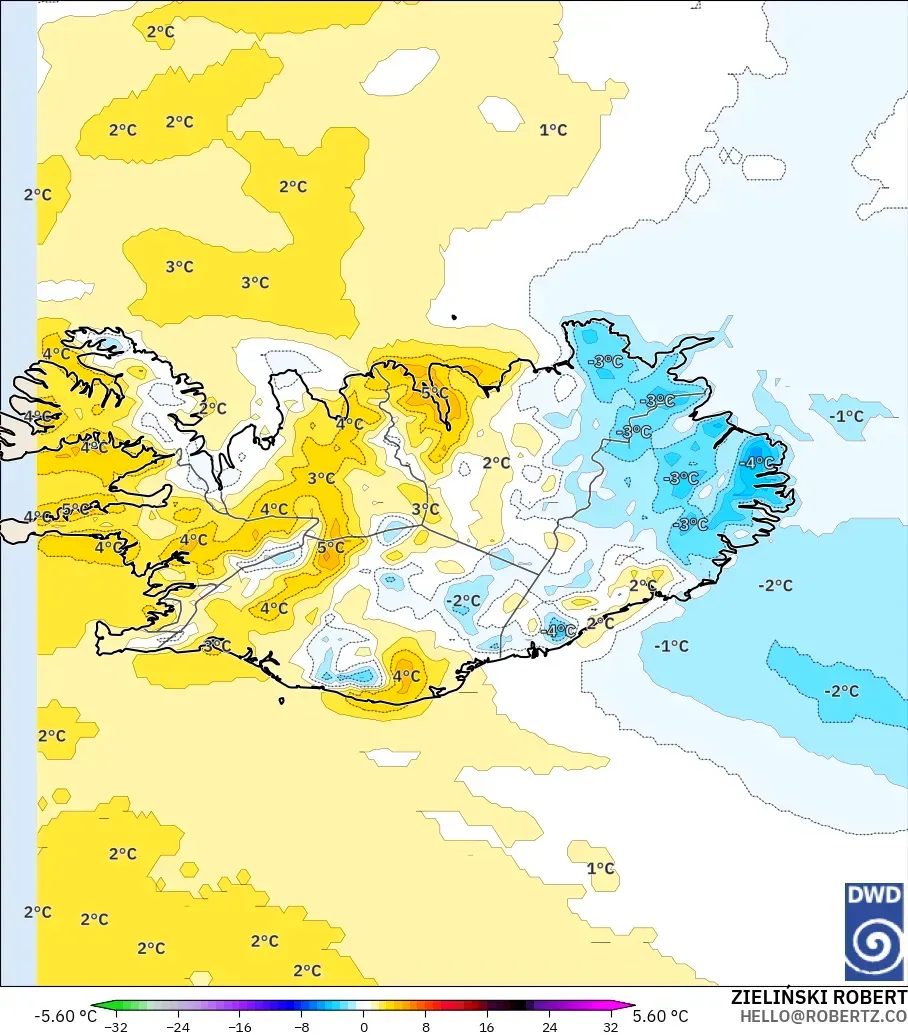 ICON model - İzlanda, 2 m Sıcaklık Anomalisi