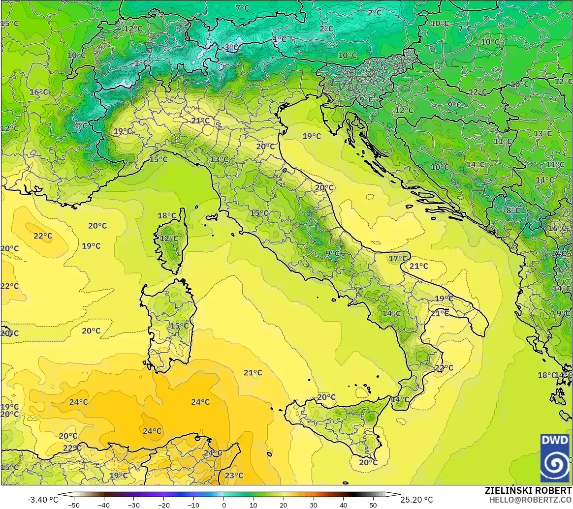 ICON model - İtalya, 850 hPa Sıcaklık