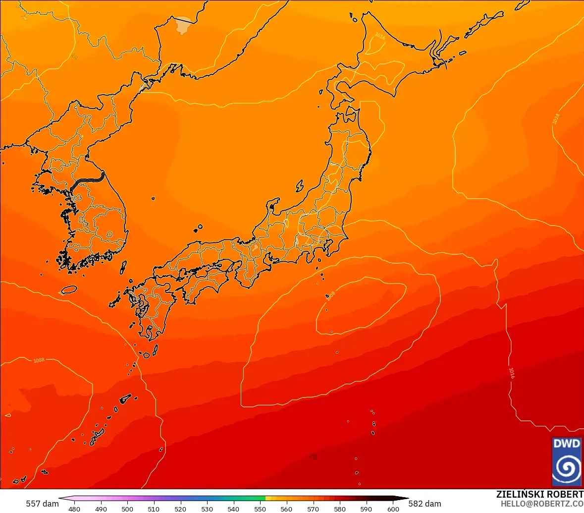 ICON model - Japonya, 500 hPa’da jeopotansiyel yükseklik