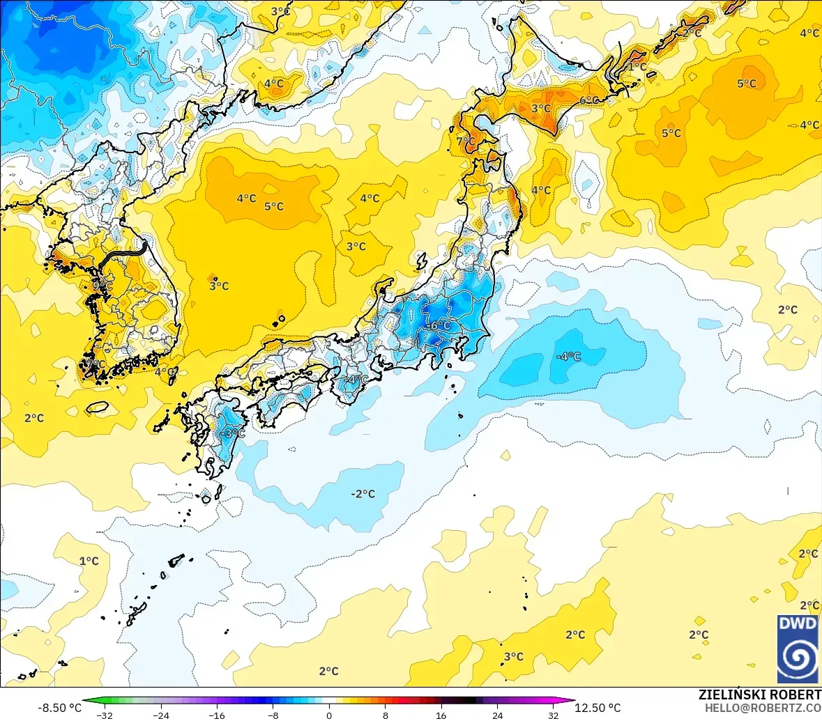 ICON model - Japonya, 2 m Sıcaklık Anomalisi
