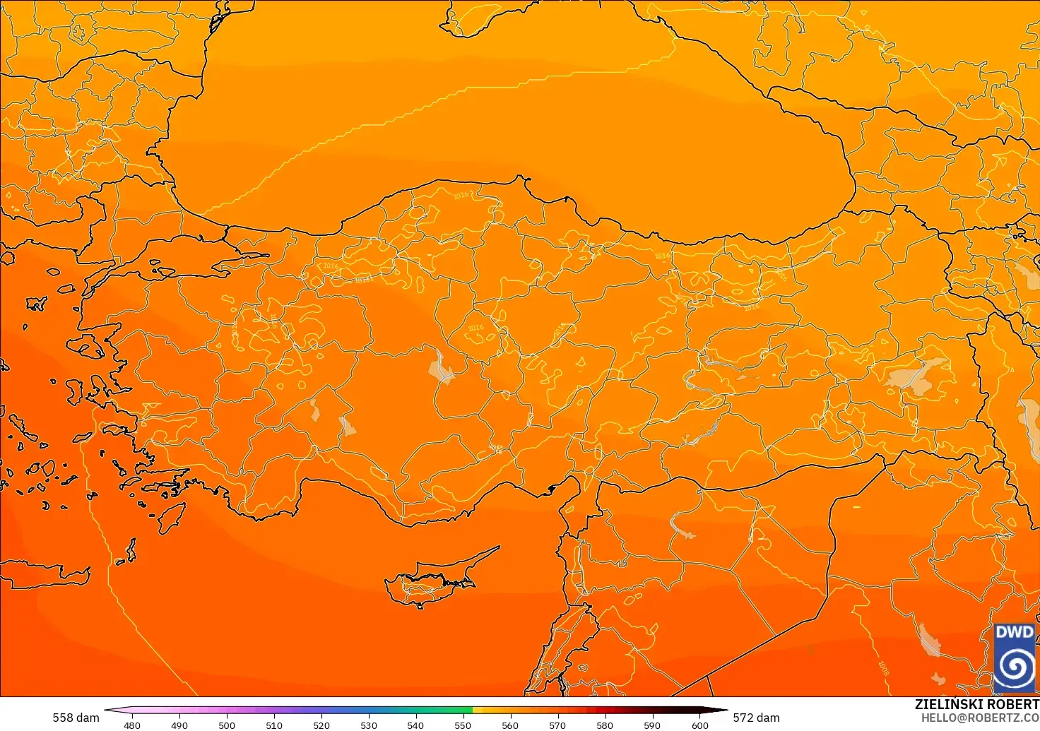 ICON model - Türkiye, 500 hPa’da jeopotansiyel yükseklik