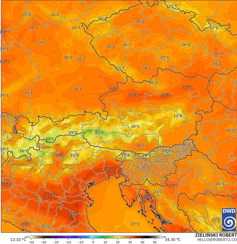 ICON model - Avusturya, 2 m Sıcaklık