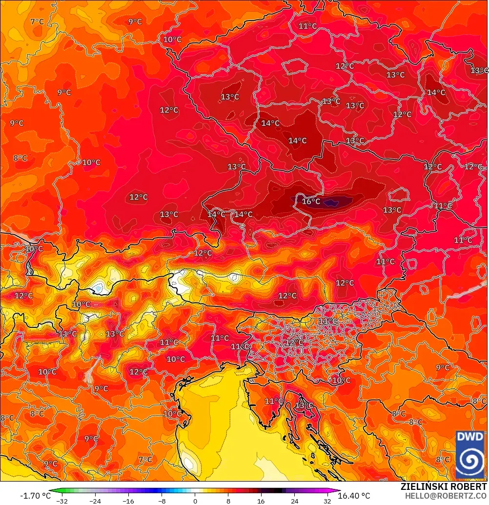ICON model - Avusturya, 2 m Sıcaklık Anomalisi