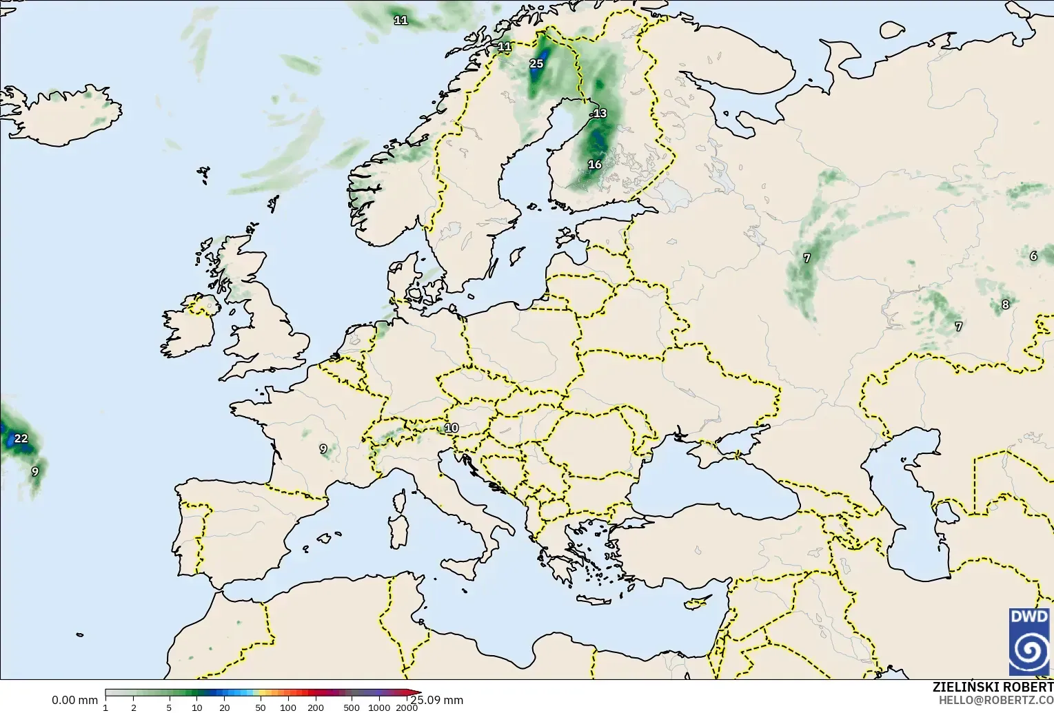 ICON model - Avrupa, Yağış Birikimi