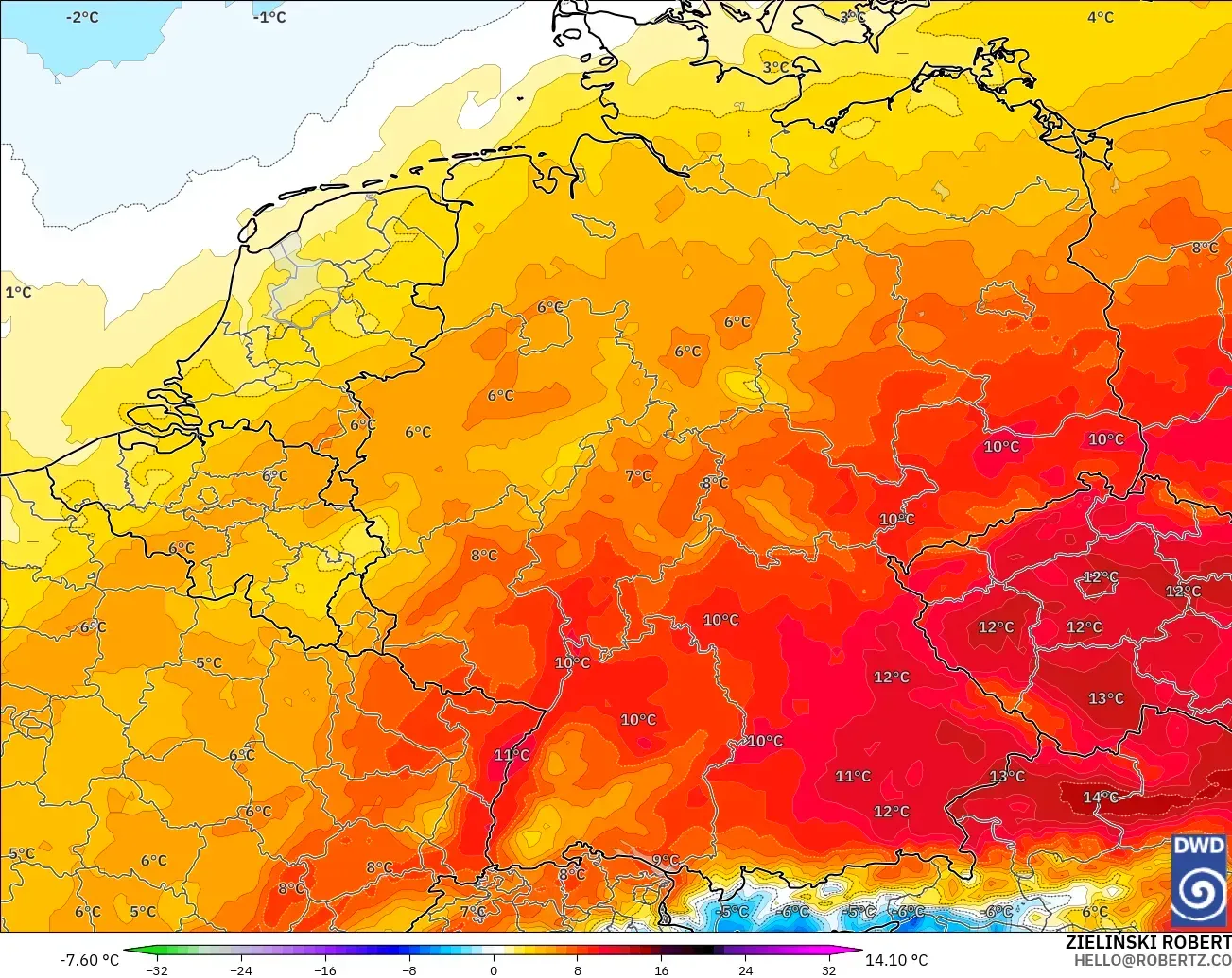 ICON model - Almanya, 850 hPa Sıcaklık Anomalisi