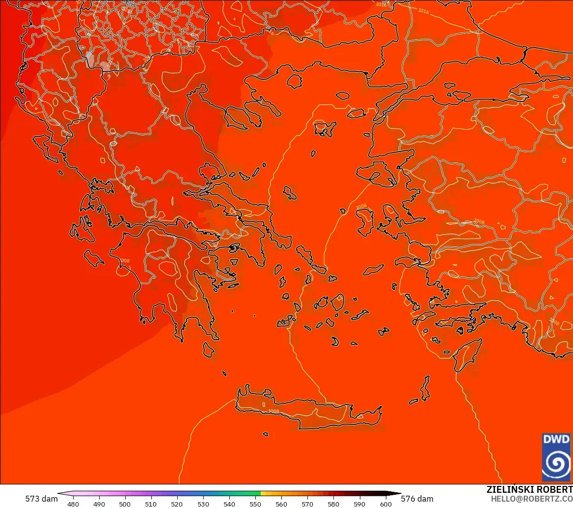 ICON model - Yunanistan, 500 hPa’da jeopotansiyel yükseklik