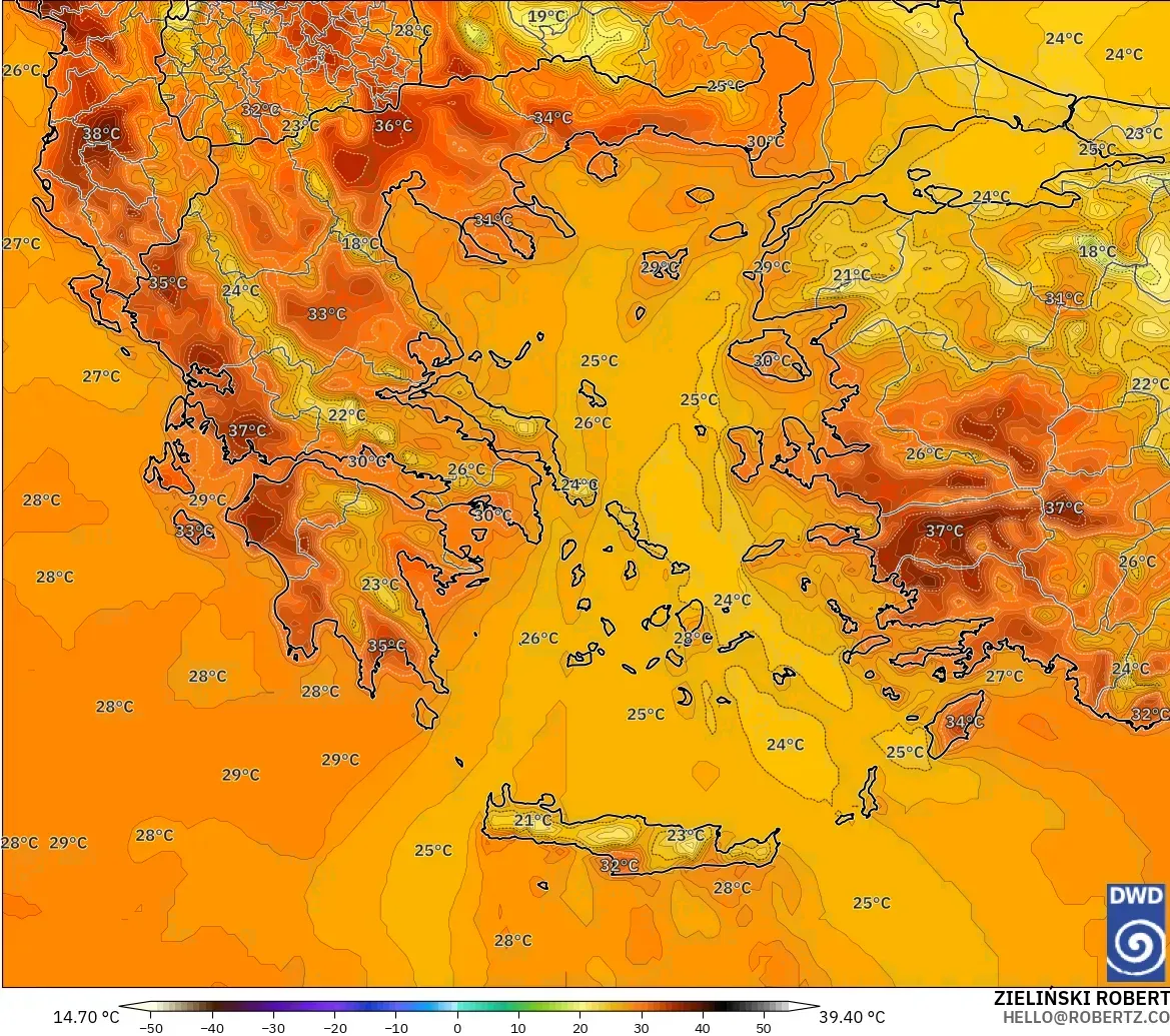 ICON model - Yunanistan, 2 m Sıcaklık