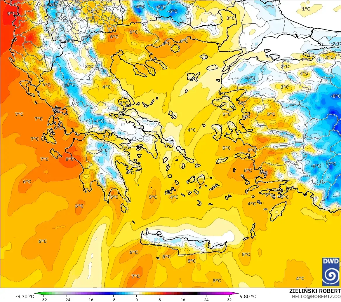 ICON model - Yunanistan, 850 hPa Sıcaklık Anomalisi