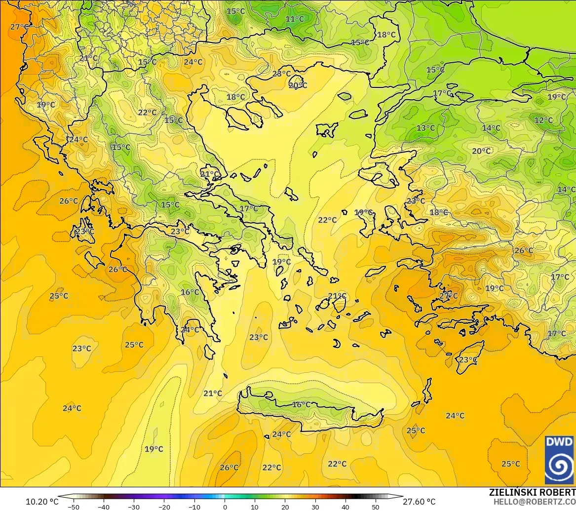 ICON model - Yunanistan, 850 hPa Sıcaklık