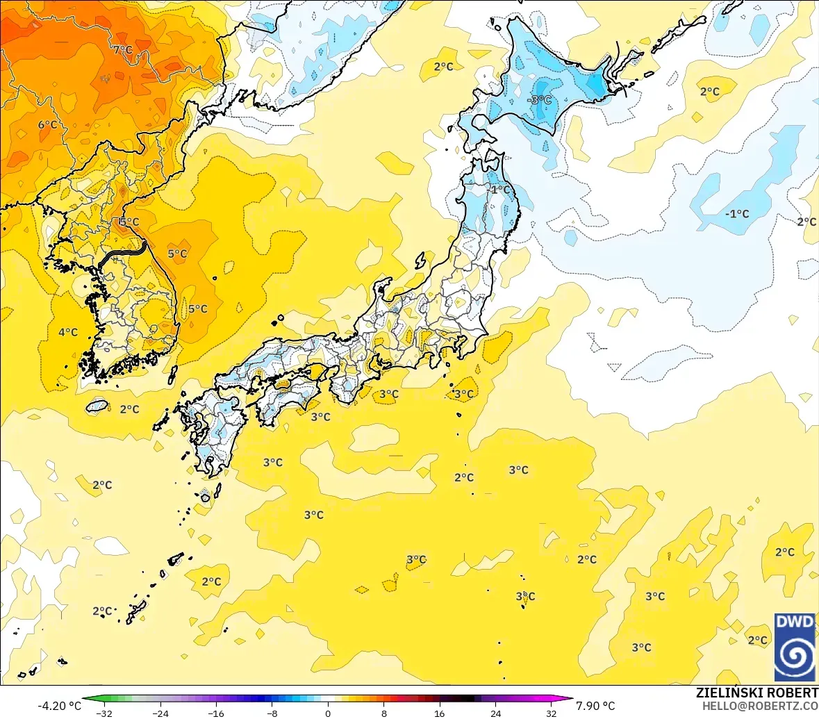ICON model - Japonya, 2 m Sıcaklık Anomalisi