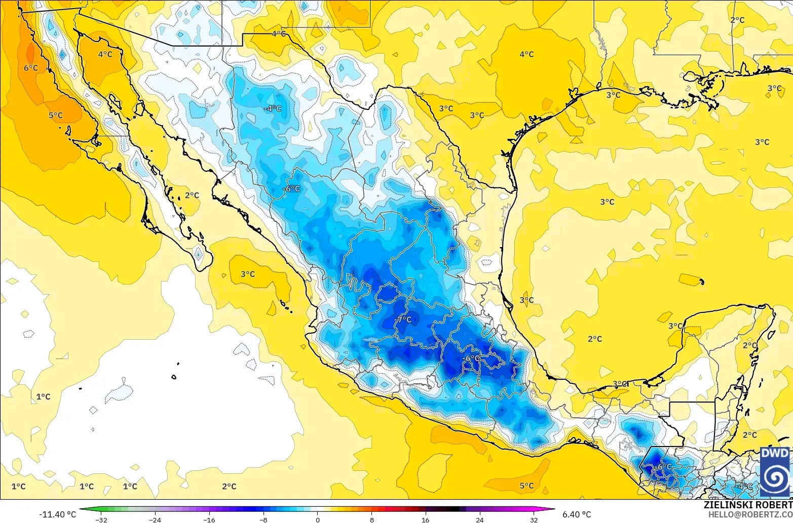 ICON model - Meksika, 850 hPa Sıcaklık Anomalisi