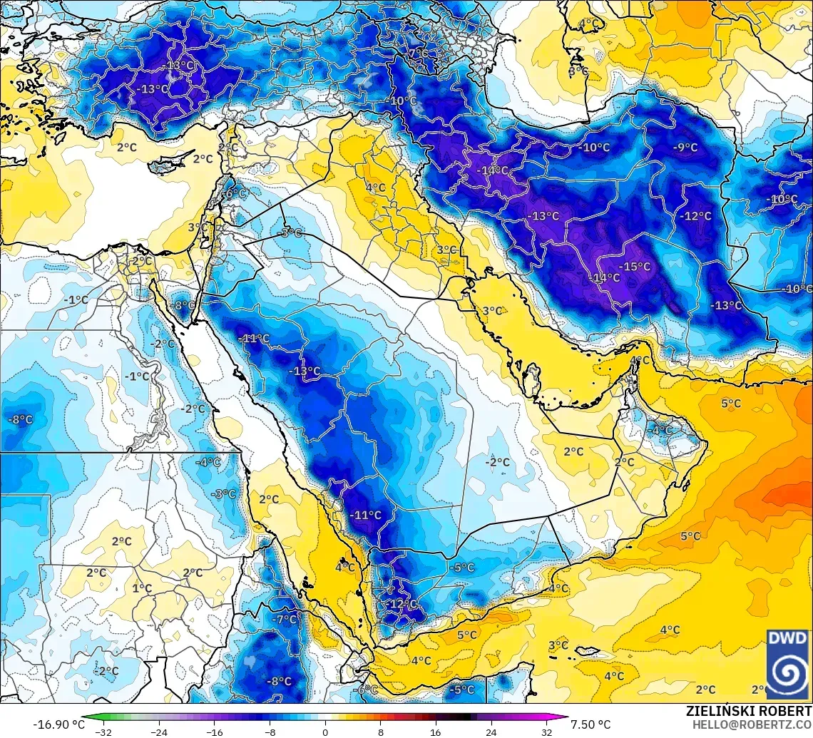 ICON model - Orta Doğu, 850 hPa Sıcaklık Anomalisi