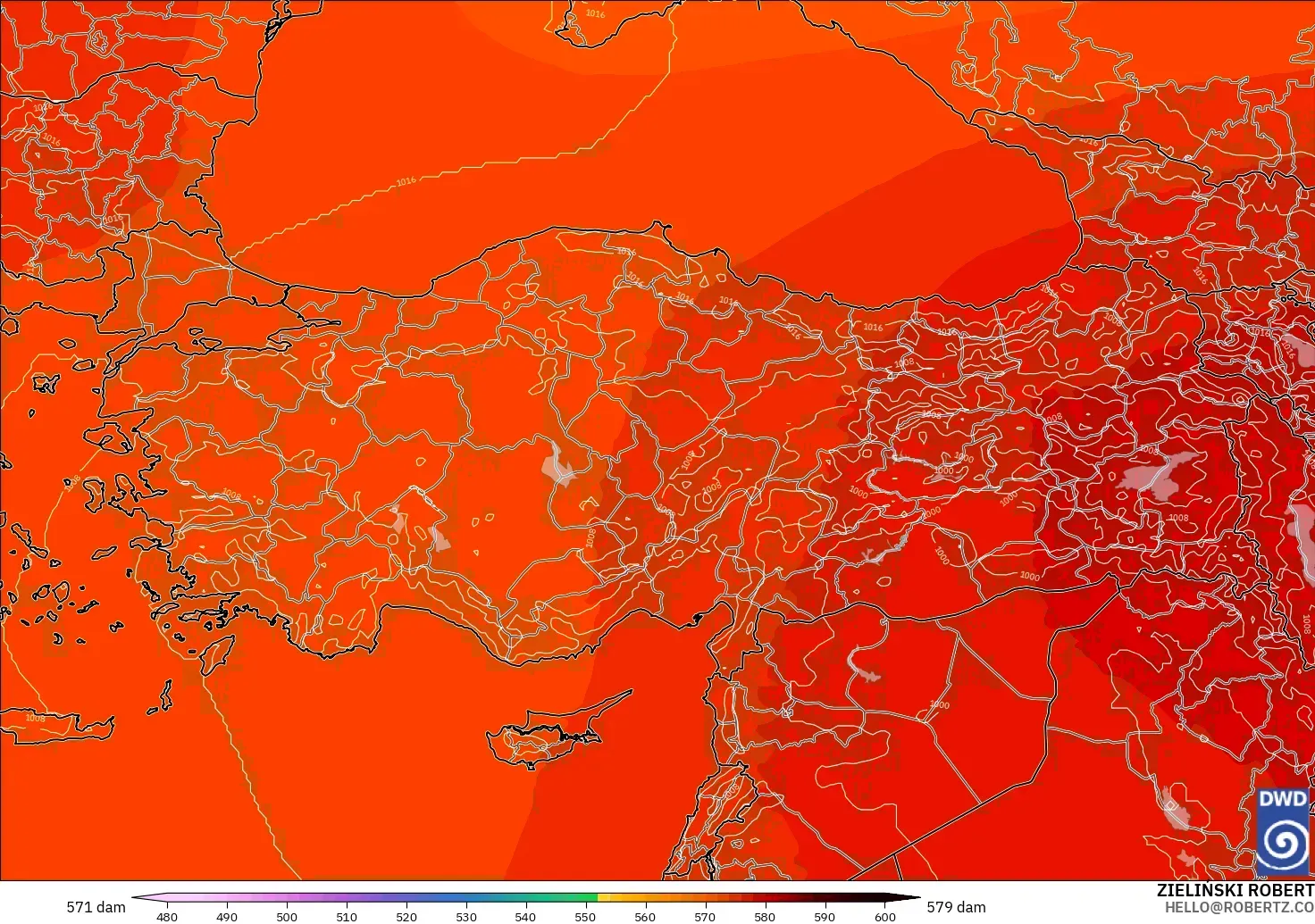 ICON model - Türkiye, 500 hPa’da jeopotansiyel yükseklik