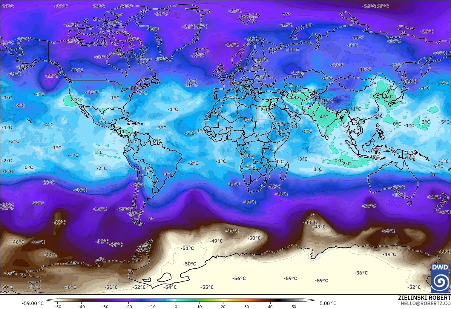 ICON model - Dünya, 500 hPa Sıcaklık