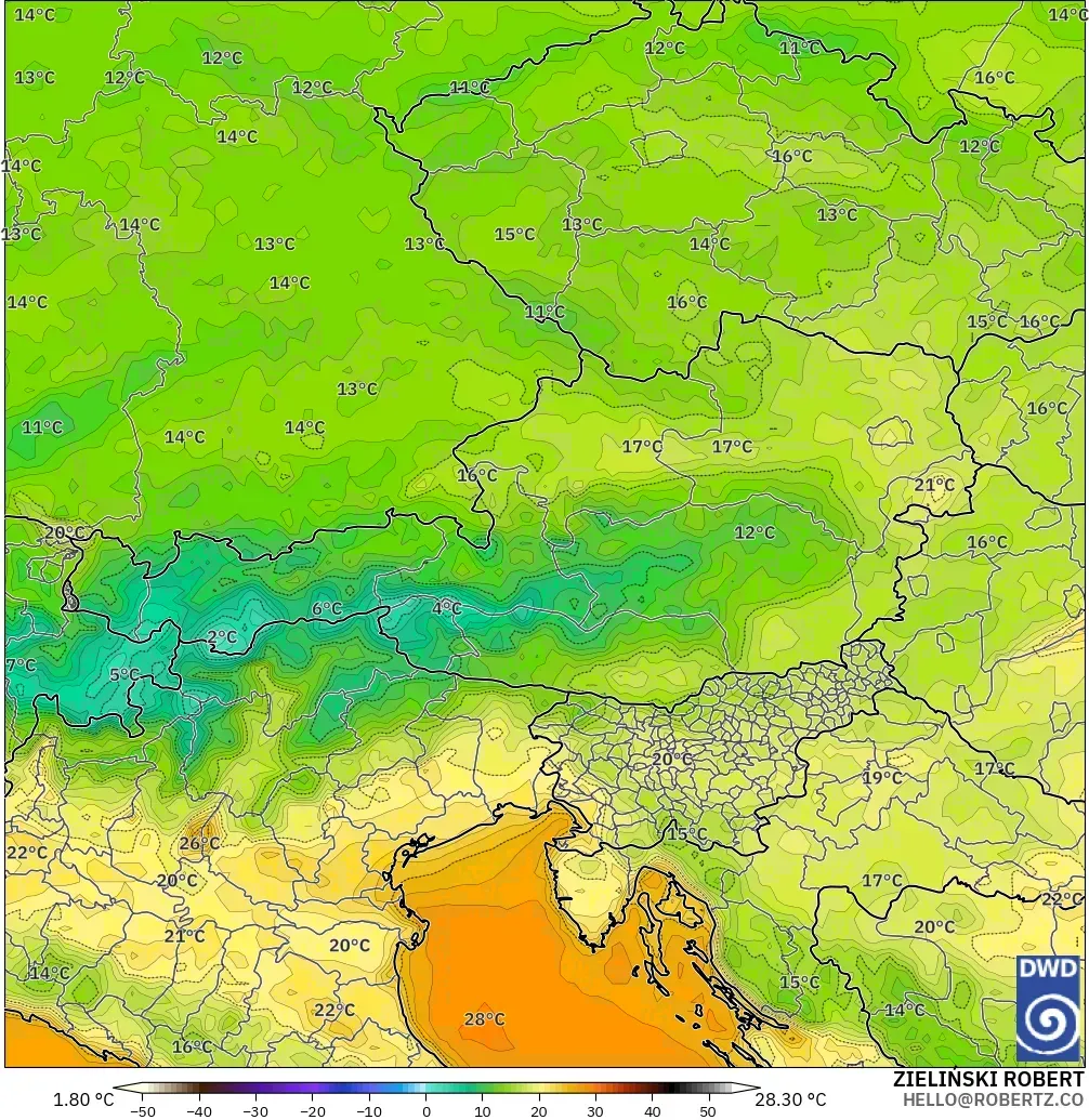 ICON model - Avusturya, 2 m Sıcaklık