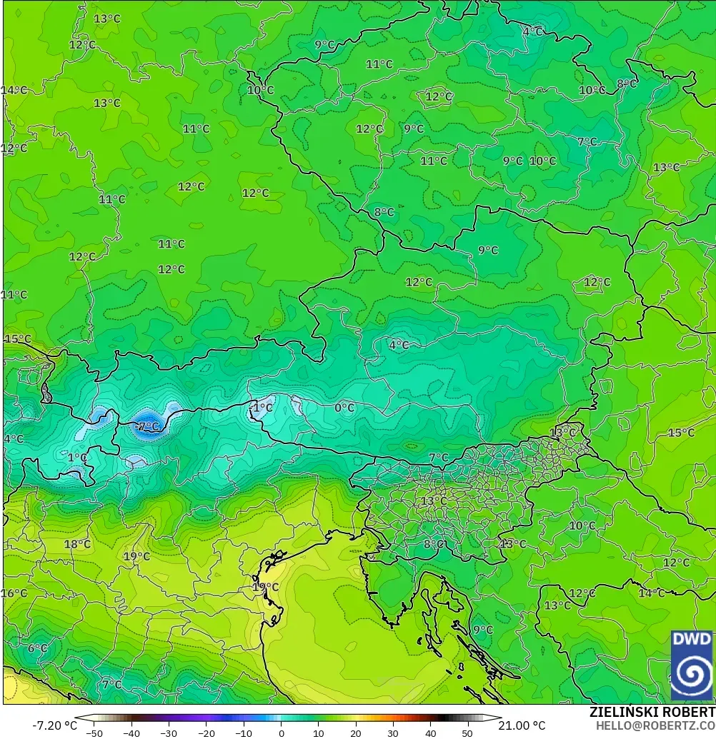ICON model - Avusturya, 2 m Çiy Noktası