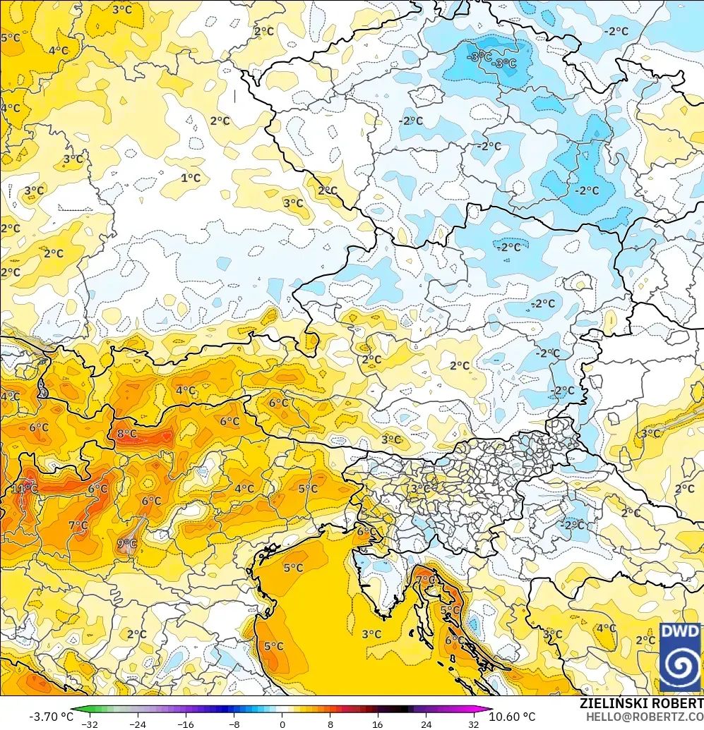ICON model - Avusturya, 2 m Sıcaklık Anomalisi
