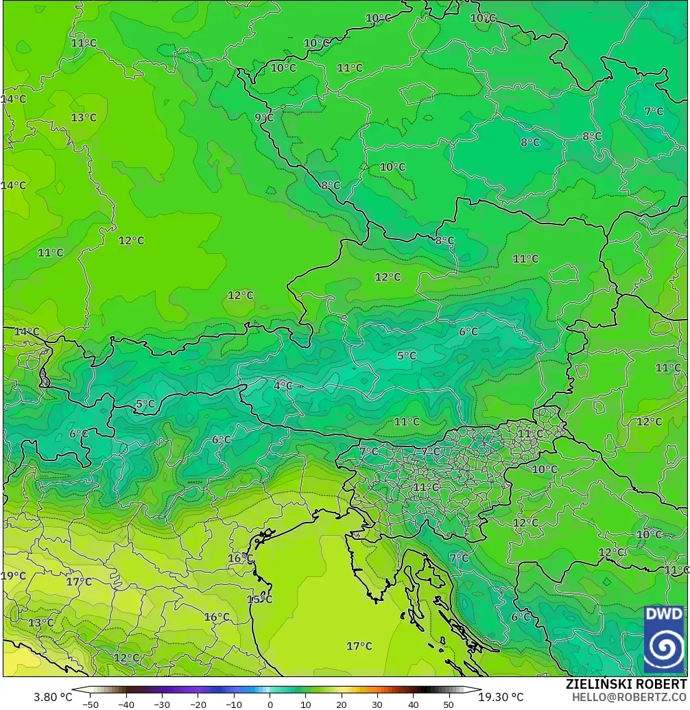 ICON model - Avusturya, 850 hPa Sıcaklık