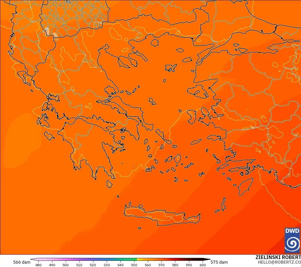ICON model - Yunanistan, 500 hPa’da jeopotansiyel yükseklik