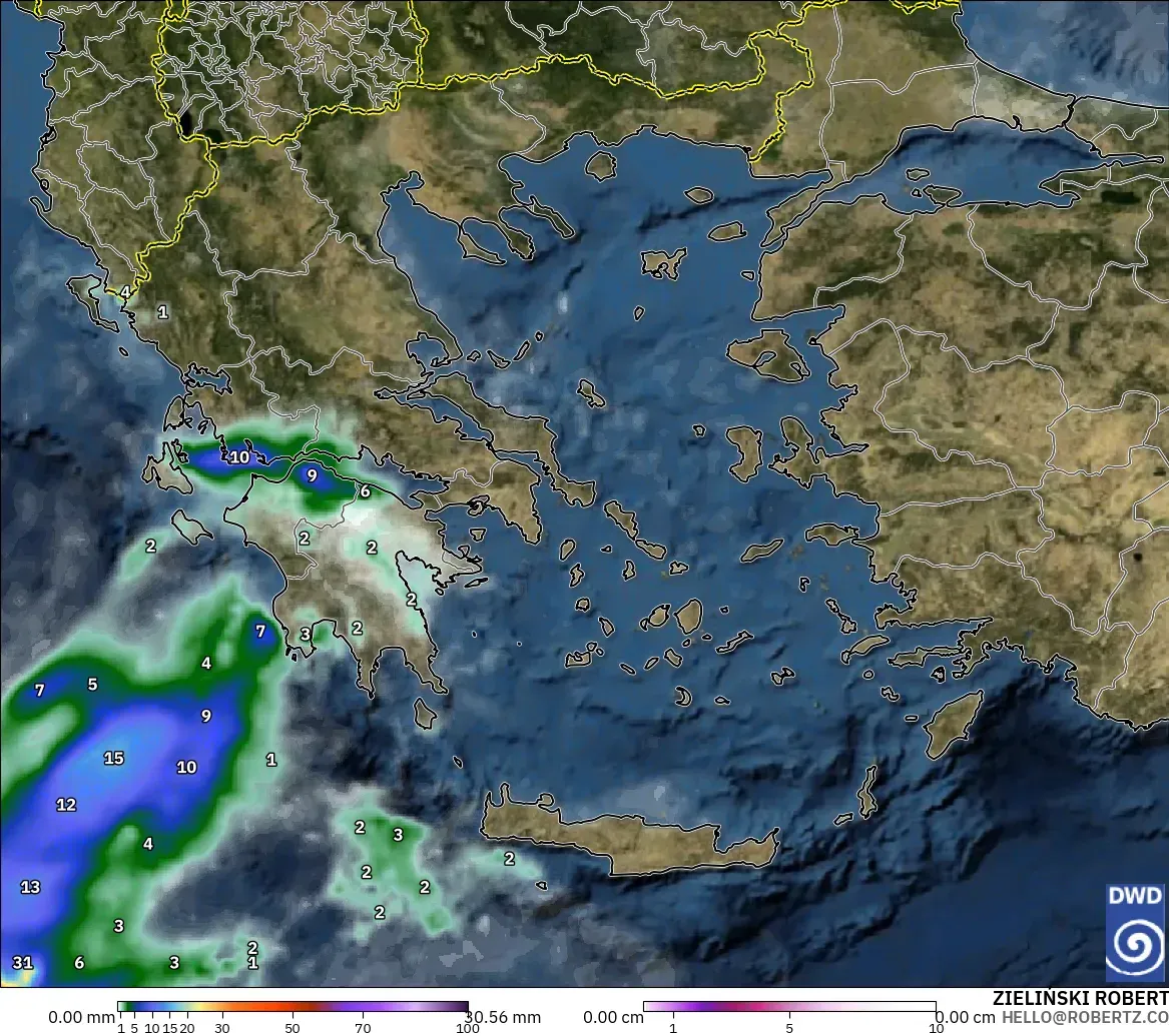 ICON model - Yunanistan, Yağış, Bulut ve Basınç
