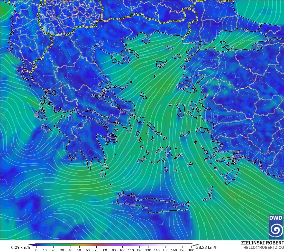 ICON model - Yunanistan, 10 m Rüzgâr