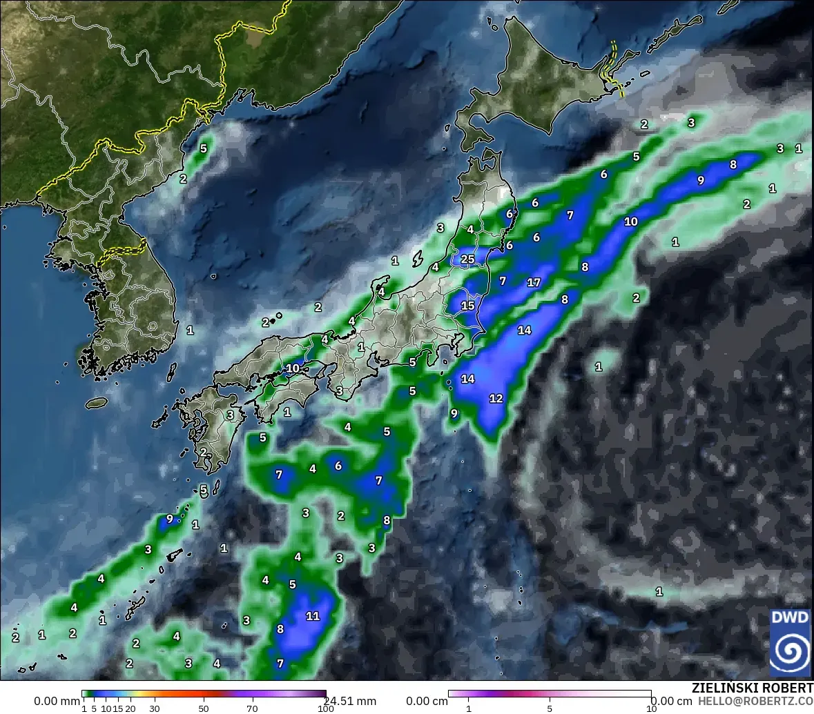 ICON model - Japonya, Yağış, Bulut ve Basınç