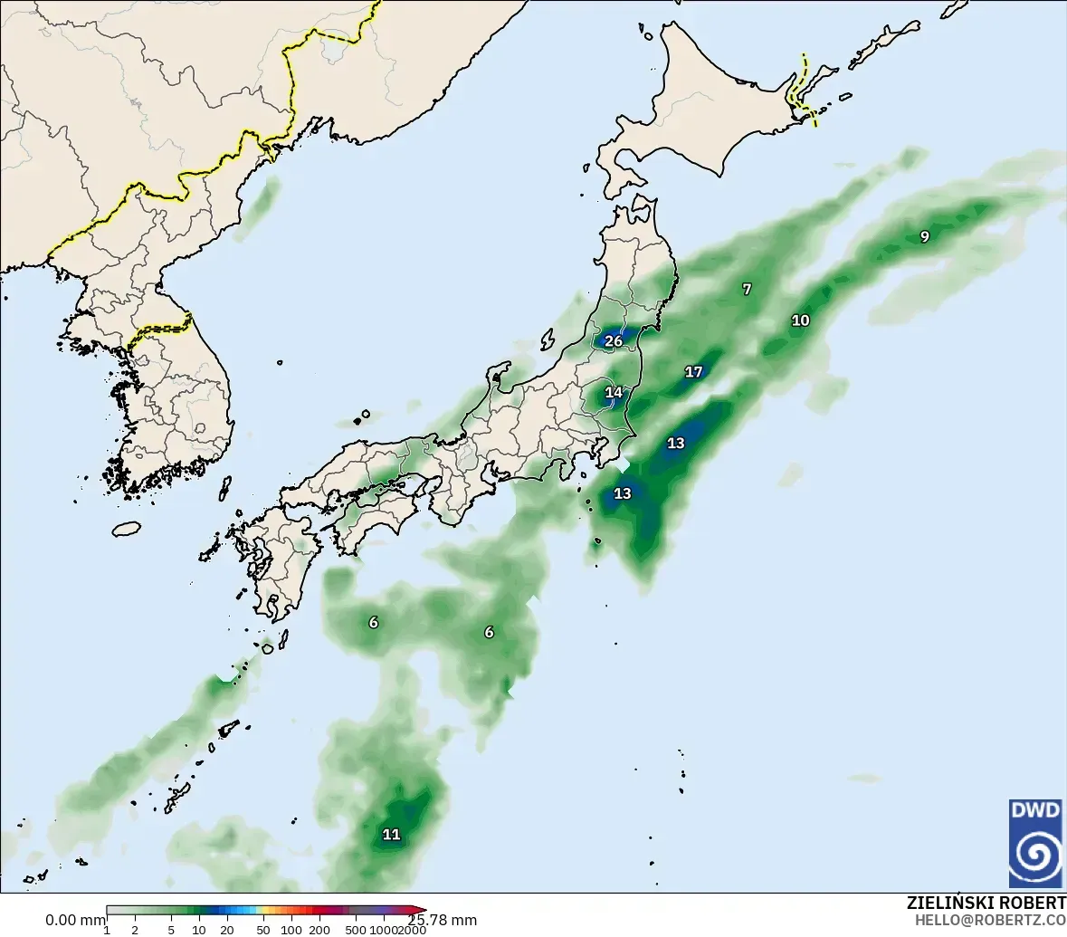 ICON model - Japonya, Yağış Birikimi