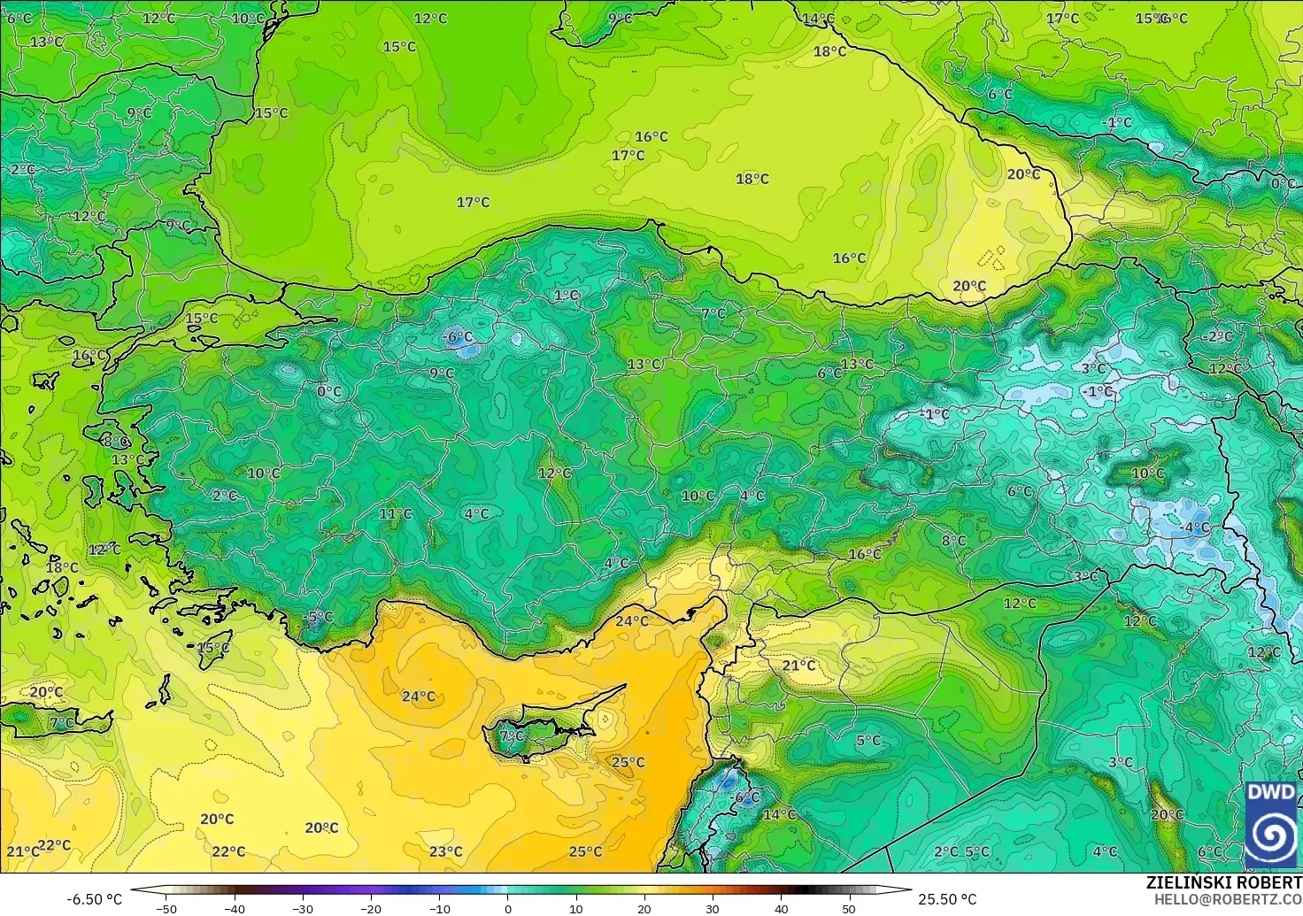 ICON model - Türkiye, 2 m Çiy Noktası