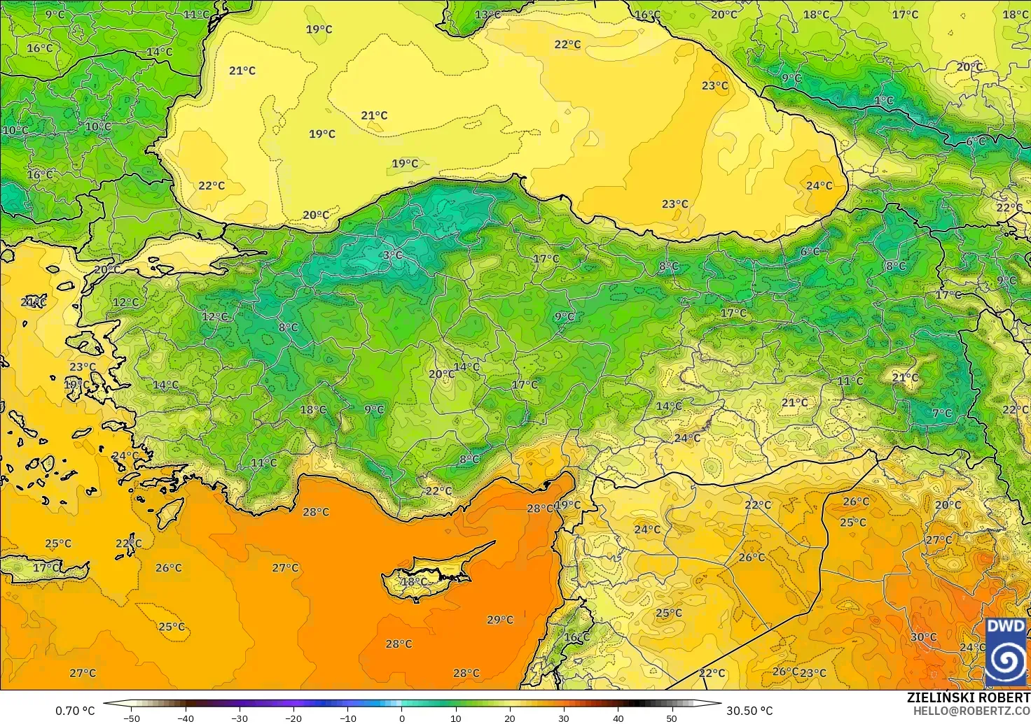 ICON model - Türkiye, 2 m Sıcaklık