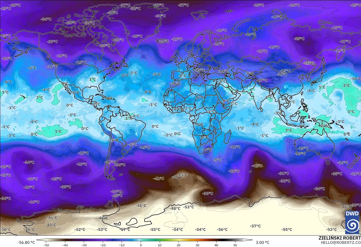 ICON model - Dünya, 500 hPa Sıcaklık
