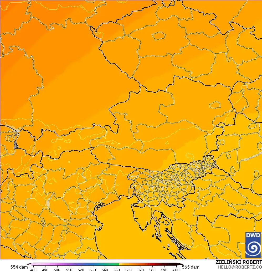 ICON model - Avusturya, 500 hPa’da jeopotansiyel yükseklik
