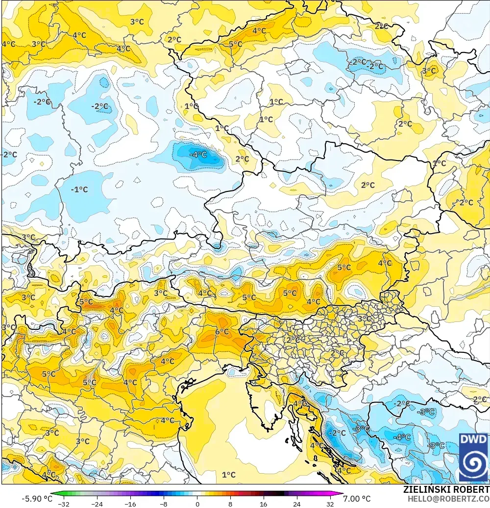 ICON model - Avusturya, 2 m Sıcaklık Anomalisi